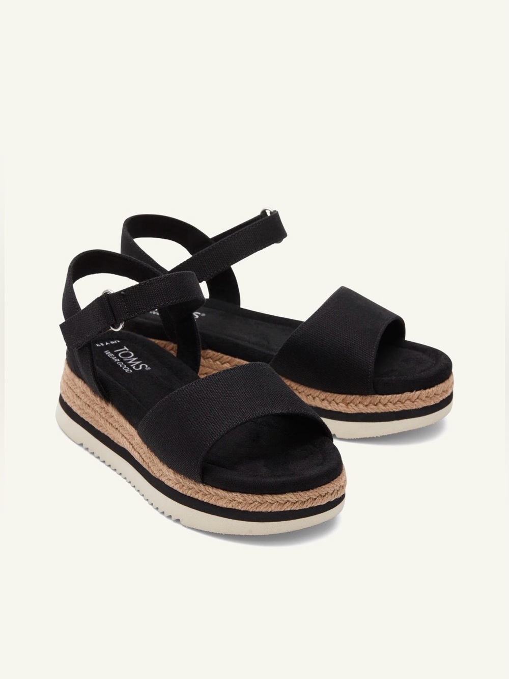 NWT Kids’ TOMS Diana Espadrille Black Canvas Wedge Sandal / Youth 2.5
